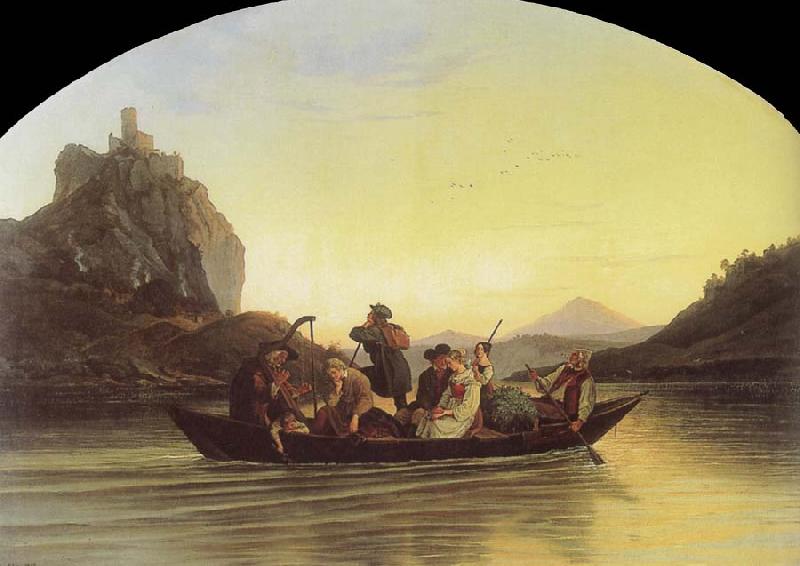Adrian Ludwig Richter Crossing the Elbe at Aussig oil painting image